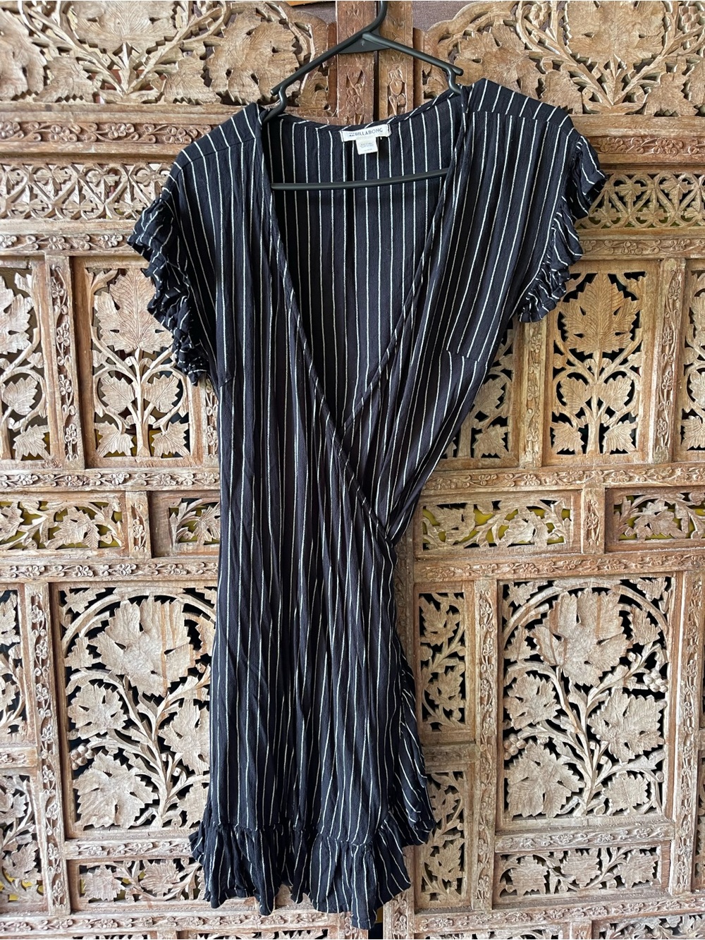Billabong Black and White Pinstripe Wrap Dress